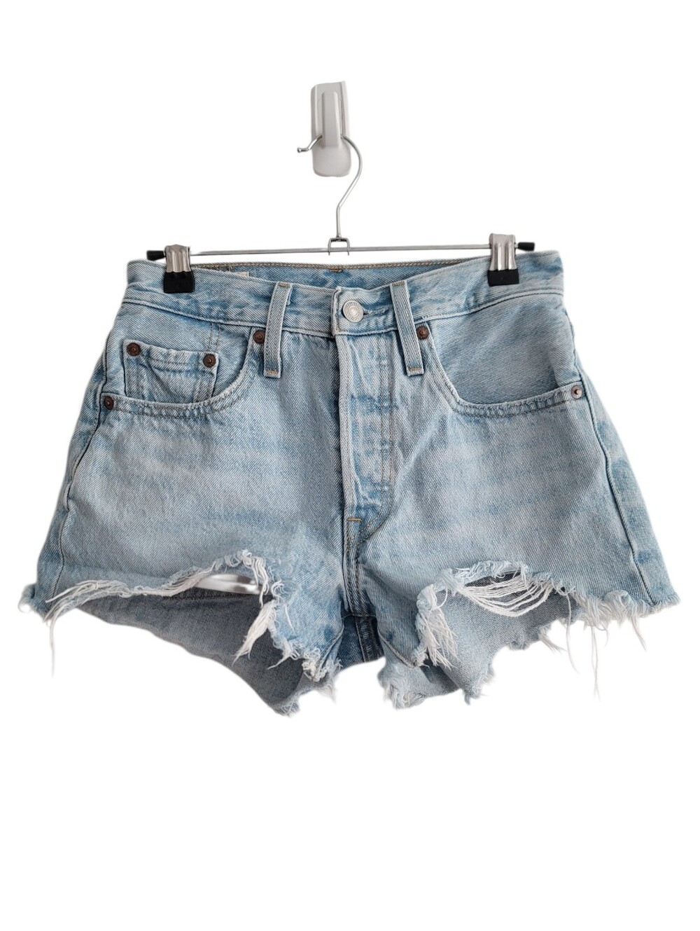 Levi's Premium 501 Button Fly US 24 Light Wash Jean Cutoff Denim Shorts Cotton